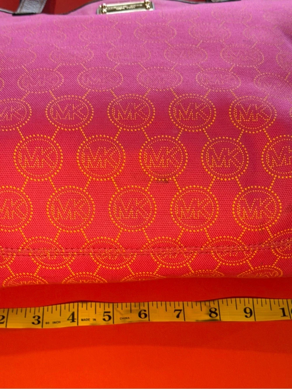 Michael Kors Hot Pink Logo Jacquard Tote with Brown Leather Straps